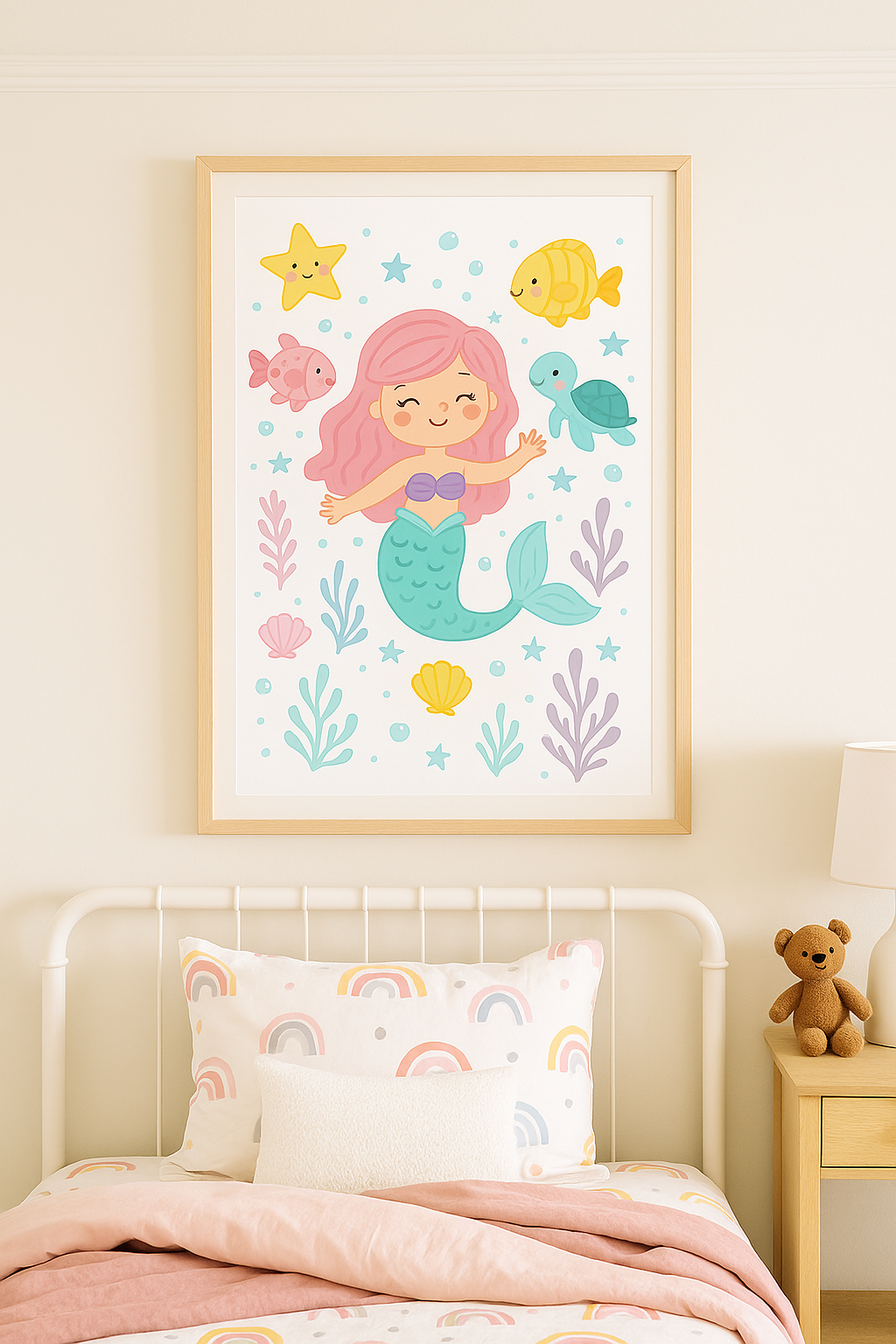Under Sea Mermaid Print Girls Room Wall Art Pastel Colours - Rosetta Creative Boutique